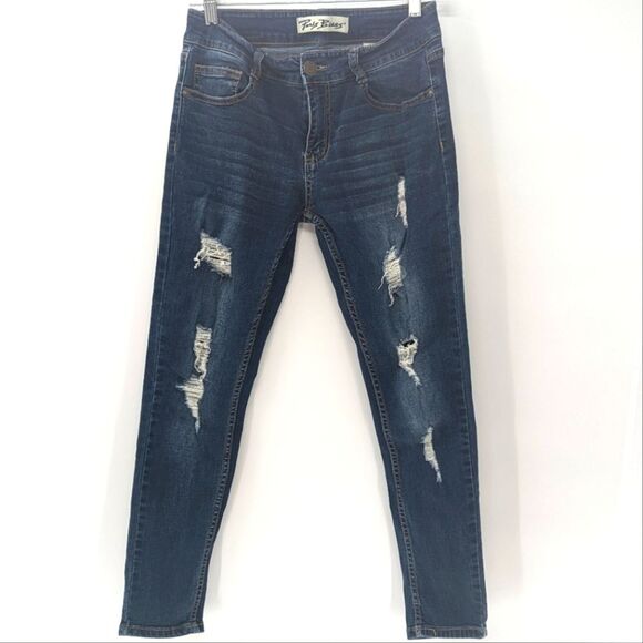 Paris Blues Y2K Vintage Ripped Skinny Low Rise Dark Wash Jeans Size 5 26x25 - Picture 1 of 7